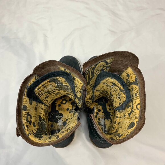 Fly London Sz 6.5 Yip Black Suede Leather Buckle Lace Up Block Heel Ankle Boots - Picture 11 of 15